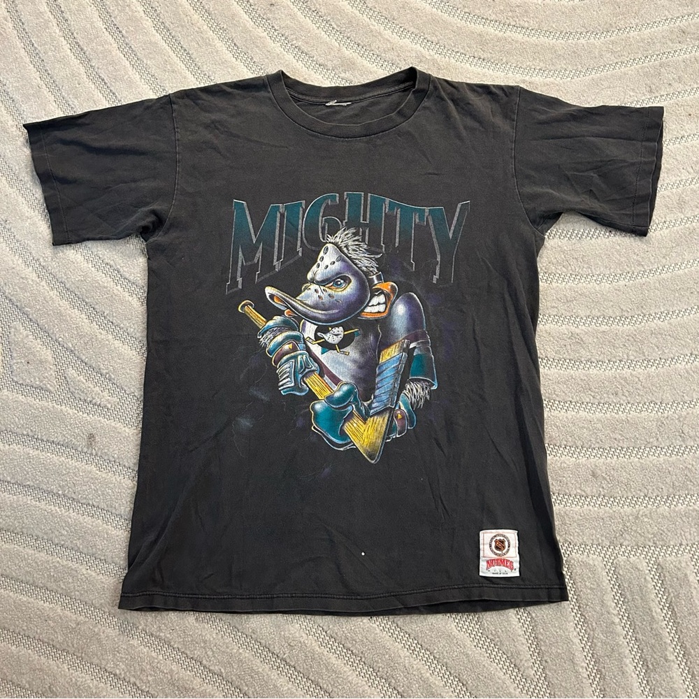 Vintage 90s Mighty Ducks NHL Nutmeg Mills Double Sided Graphic Tee - M